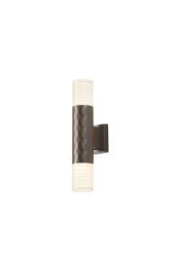Gullo Diamond Pattern Wall Lamp With Horizontal Line Acrylic Shade, 2 x GU10, IP54, Dark Brown/Clear/Frosted, 2yrs Warranty