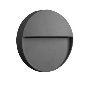 Baker Wall Lamp Small Round, 3W LED, 3000K, 155lm, IP54, Anthracite, 3yrs Warranty
