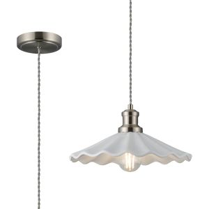 Baldwin 31cm Single Pendant, 1 x E27, Satin Nickel/White Ceramic Shade