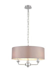 Banyan 3 Light Multi Arm Pendant, With 1.5m Chain, E14 Polished Chrome With 45cm x 15cm Faux Silk Shade, Grey