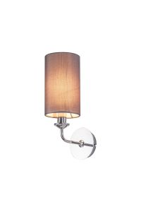 Banyan 1 Light Switched Wall Lamp, E14 Polished Chrome With 12cm Faux Silk Shade, Grey
