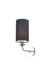 Banyan 1 Light Switched Wall Lamp, E14 Polished Chrome With 12cm Faux Silk Shade, Black
