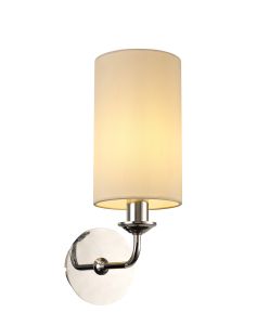 Banyan 1 Light Switched Wall Lamp, E14 Polished Chrome With 12cm Faux Silk Shade, Ivory Pearl/White Laminate