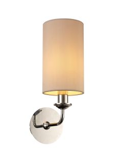 Banyan 1 Light Switched Wall Lamp, E14 Polished Chrome With 12cm Dual Faux Silk Shade, Nude Beige/Moonlight