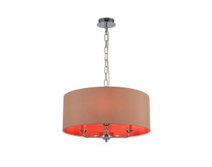 Banyan 3 Light Multi Arm Pendant, With 1.5m Chain, E14 Polished Chrome With 50cm x 20cm Dual Faux Silk Shade, Antique Gold/Ruby