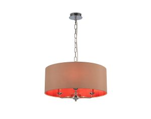 Banyan 3 Light Multi Arm Pendant, With 1.5m Chain, E14 Polished Chrome With 50cm x 20cm Dual Faux Silk Shade, Antique Gold/Ruby
