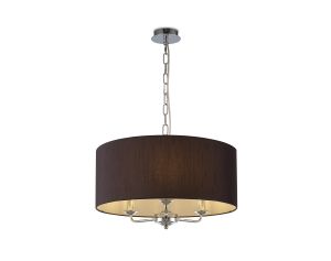 Banyan 3 Light Multi Arm Pendant, With 1.5m Chain, E14 Polished Chrome With 50cm x 20cm Faux Silk Shade, Black/White Laminate