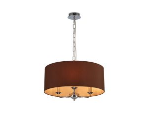Banyan 3 Light Multi Arm Pendant, With 1.5m Chain, E14 Polished Chrome With 50cm x 20cm Dual Faux Silk Shade, Raw Cocoa/Grecian Bronze