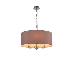 Banyan 3 Light Multi Arm Pendant, With 1.5m Chain, E14 Polished Chrome With 50cm x 20cm Dual Faux Silk Shade, Taupe/Halo Gold