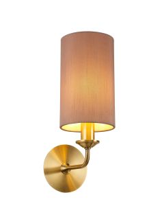 Banyan 1 Light Switched Wall Lamp, E14 Antique Brass With 12cm Dual Faux Silk Shade, Taupe/Halo Gold