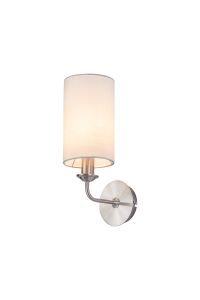 Banyan 1 Light Switched Wall Lamp, E14 Satin Nickel With 12cm Faux Silk Shade, White