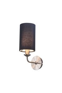 Banyan 1 Light Switched Wall Lamp, E14 Satin Nickel With 12cm Faux Silk Shade, Black