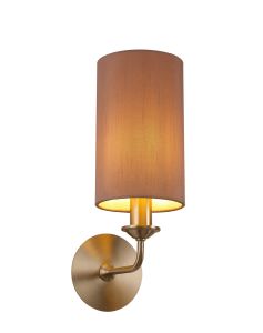 Banyan 1 Light Switched Wall Lamp, E14 Satin Nickel With 12cm Dual Faux Silk Shade, Taupe/Halo Gold