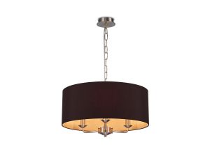 Banyan 3 Light Multi Arm Pendant, With 1.5m Chain, E14 Satin Nickel With 50cm x 22cm Dual Faux Silk Shade, Black/Green Olive