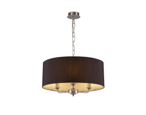 Banyan 3 Light Multi Arm Pendant, With 1.5m Chain, E14 Satin Nickel With 50cm x 22cm Faux Silk Shade, Black/White Laminate