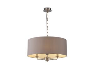 Banyan 3 Light Multi Arm Pendant, With 1.5m Chain, E14 Satin Nickel With 50cm x 22cm Faux Silk Shade, Grey/White Laminate