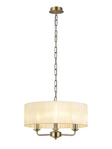 Banyan 3 Light Multi Arm Pendant With 45cm x 15cm Organza Shade Antique Brass/Cream