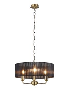 Banyan 3 Light Multi Arm Pendant With 45cm x 15cm Organza Shade Antique Brass/Black