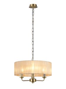 Banyan 3 Light Multi Arm Pendant With 45cm x 15cm Organza Shade Antique Brass/Soft Bronze