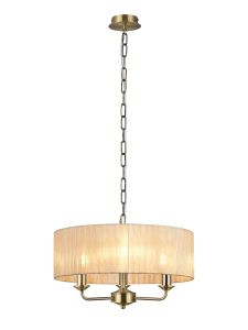 Banyan 3 Light Multi Arm Pendant With 45cm x 15cm Organza Shade Antique Brass/Soft Bronze