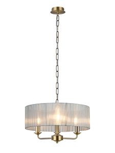 Banyan 3 Light Multi Arm Pendant With 45cm x 15cm Organza Shade Antique Brass/Grey
