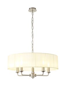 Banyan 5 Light Multi Arm Pendant With 60cm x 15cm Organza Shade Satin Nickel/Cream