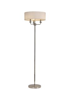 Banyan 3 Light Switched Floor Lamp With 45cm x 15cm Faux Silk Fabric Shade Polished Nickel/White