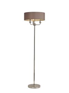 Banyan 3 Light Switched Floor Lamp With 45cm x 15cm Faux Silk Shade, Polished Nickel/Grey