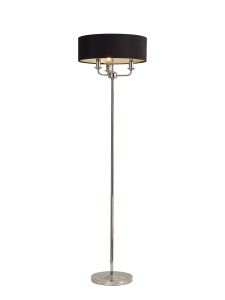 Banyan 3 Light Switched Floor Lamp With 45cm x 15cm Faux Silk Shade, Polished Nickel/Black