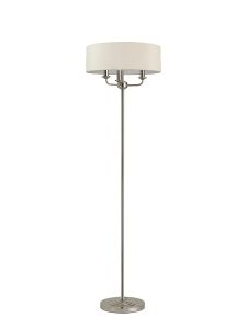 Banyan 3 Light Switched Floor Lamp With 45cm x 15cm Dual Faux Silk Shade, Nude Beige/Moonlight Polished Nickel