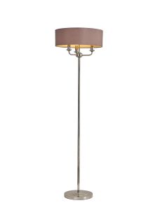 Banyan 3 Light Switched Floor Lamp With 45cm x 15cm Dual Faux Silk Shade, Taupe/Halo Gold Polished Nickel