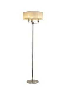 Banyan 3 Light Switched Floor Lamp With 45cm x 15cm Cream Organza Shade Polished Nickel/Cream