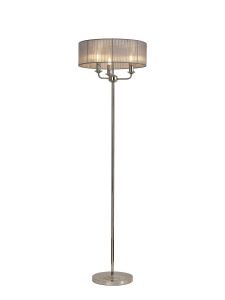 Banyan 3 Light Switched Floor Lamp With 45cm x 15cm Grey Organza Shade Polished Nickel/Grey