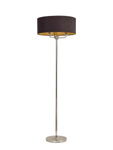 Banyan 3 Light Switched Floor Lamp With 50cm x 20cm Dual Faux Silk Shade, Black/Green Olive Polished Nickel/Midnight Black