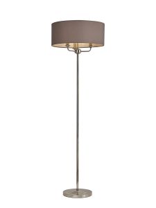 Banyan 3 Light Switched Floor Lamp With 50cm x 20cm Faux Silk Shade, Grey/White Laminate Polished Nickel/Grey