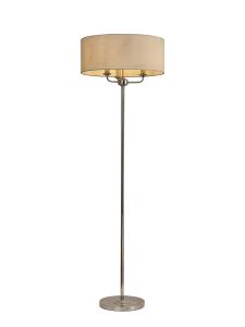 Banyan 3 Light Switched Floor Lamp With 50cm x 20cm Faux Silk Shade, Ivory Pearl/White Laminate Polished Nickel