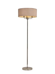 Banyan 3 Light Switched Floor Lamp With 50cm x 20cm Dual Faux Silk Shade, Nude Beige/Moonlight Polished Nickel