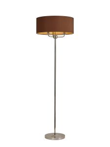 Banyan 3 Light Switched Floor Lamp With 50cm x 20cm Dual Faux Silk Shade, Raw Cocoa/Grecian Bronze Polished Nickel