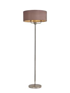 Banyan 3 Light Switched Floor Lamp With 50cm x 20cm Dual Faux Silk Shade, Taupe/Halo Gold Polished Nickel