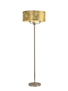 Banyan 3 Light Switched Floor Lamp With 50cm x 20cm Gold Leaf With White Lining Shade Polished Nickel/Gold Leaf