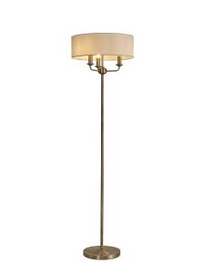 Banyan 3 Light Switched Floor Lamp With 45cm x 15cm Faux Silk Shade, Antique Brass/White