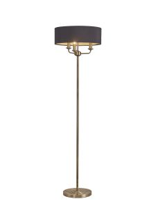 Banyan 3 Light Switched Floor Lamp With 45cm x 15cm Faux Silk Shade, Antique Brass/Black