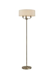 Banyan 3 Light Switched Floor Lamp With 45cm x 15cm Faux Silk Shade, Ivory Pearl/White Laminate Antique Brass