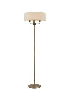 Banyan 3 Light Switched Floor Lamp With 45cm x 15cm Dual Faux Silk Shade, Nude Beige/Moonlight Antique Brass