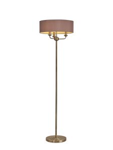 Banyan 3 Light Switched Floor Lamp With 45cm x 15cm Dual Faux Silk Shade, Taupe/Halo Gold Antique Brass