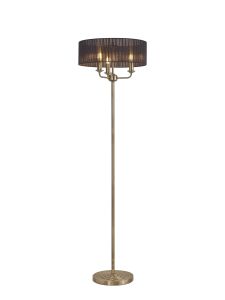 Banyan 3 Light Switched Floor Lamp With 45cm x 15cm Black Organza Shade Antique Brass/Black