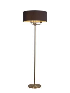 Banyan 3 Light Switched Floor Lamp With 50cm x 20cm Faux Silk Shade, Black/White Laminate Antique Brass