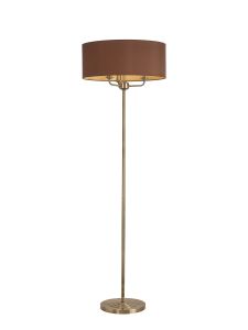 Banyan 3 Light Switched Floor Lamp With 50cm x 20cm Dual Faux Silk Shade, Raw Cocoa/Grecian Bronze Antique Brass