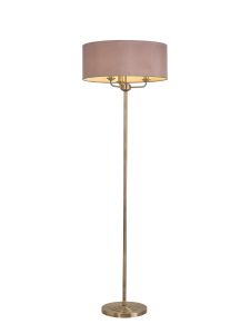 Banyan 3 Light Switched Floor Lamp With 50cm x 20cm Dual Faux Silk Shade, Taupe/Halo Gold Antique Brass