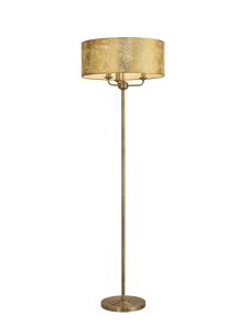 Banyan 3 Light Switched Floor Lamp With 50cm x 20cm Gold Leaf With White Lining Shade Antique Brass/Gold Leaf